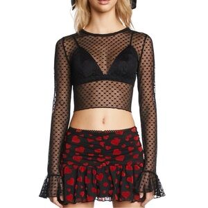 Black Sheer Mesh Top with Red Heart Skirt